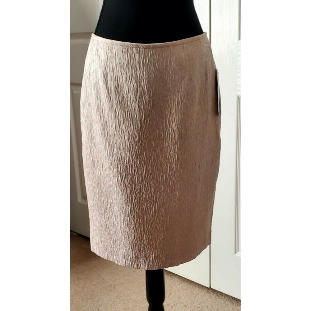 Albert Nipon Womens Beige Textured Pencil Straight Skirt Lined Back Slit NWT 6